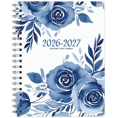 2026-2027 Excello Brands 8.5" x 11" Academic Weekly & Monthly Planner, Paperboard Cover, Blue Bloom (FSHN-AY26-8511-02)