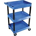 Luxor® Heavy-Duty Mobile Utility Cart; 3-Shelf; Blue, 38-1/2Hx24Wx18D