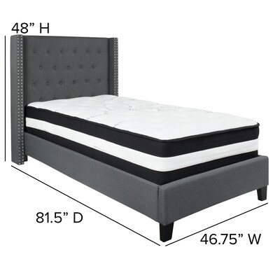 Flash Furniture Riverdale Tufted Upholstered Platform Bed in Dark Gray Fabric with Pocket Spring Mattress, Twin (HGBM45)