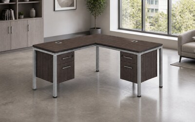 Boss Office Products Simple System 66W L-Shaped Desk with 2-Pedestals, Driftwood (SGSD004-102)
