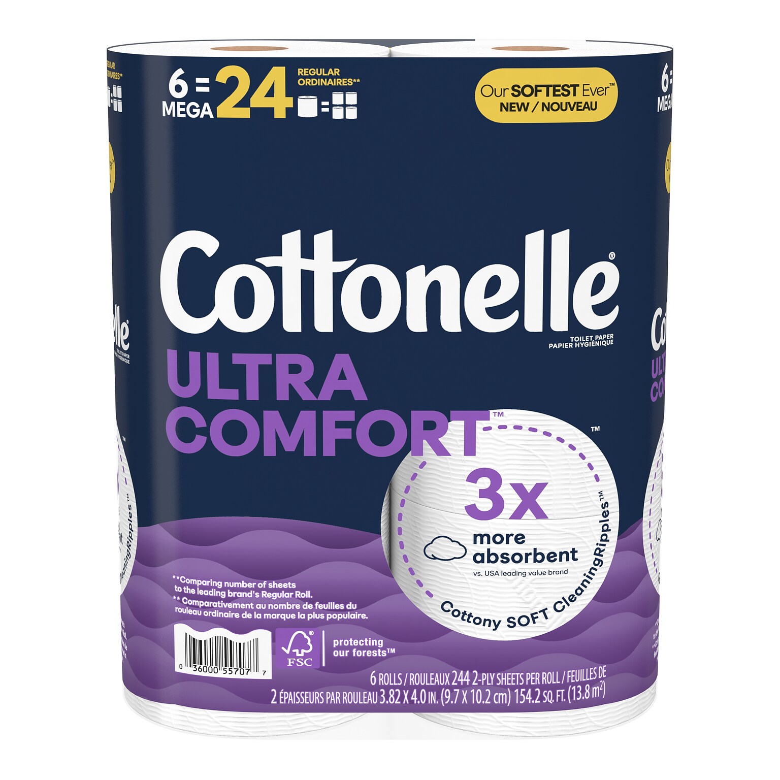 Cottonelle Ultra ComfortCare 2-Ply Standard Toilet Paper, White, 268 Sheets/Roll, 6 Mega Rolls/Pack (48611)