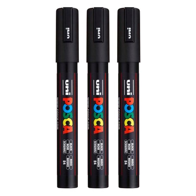 POSCA PC-5M Water Based Paint Marker, Medium Bullet Tip, Black, 3/Pack (UBCPC5MBLACK-3)