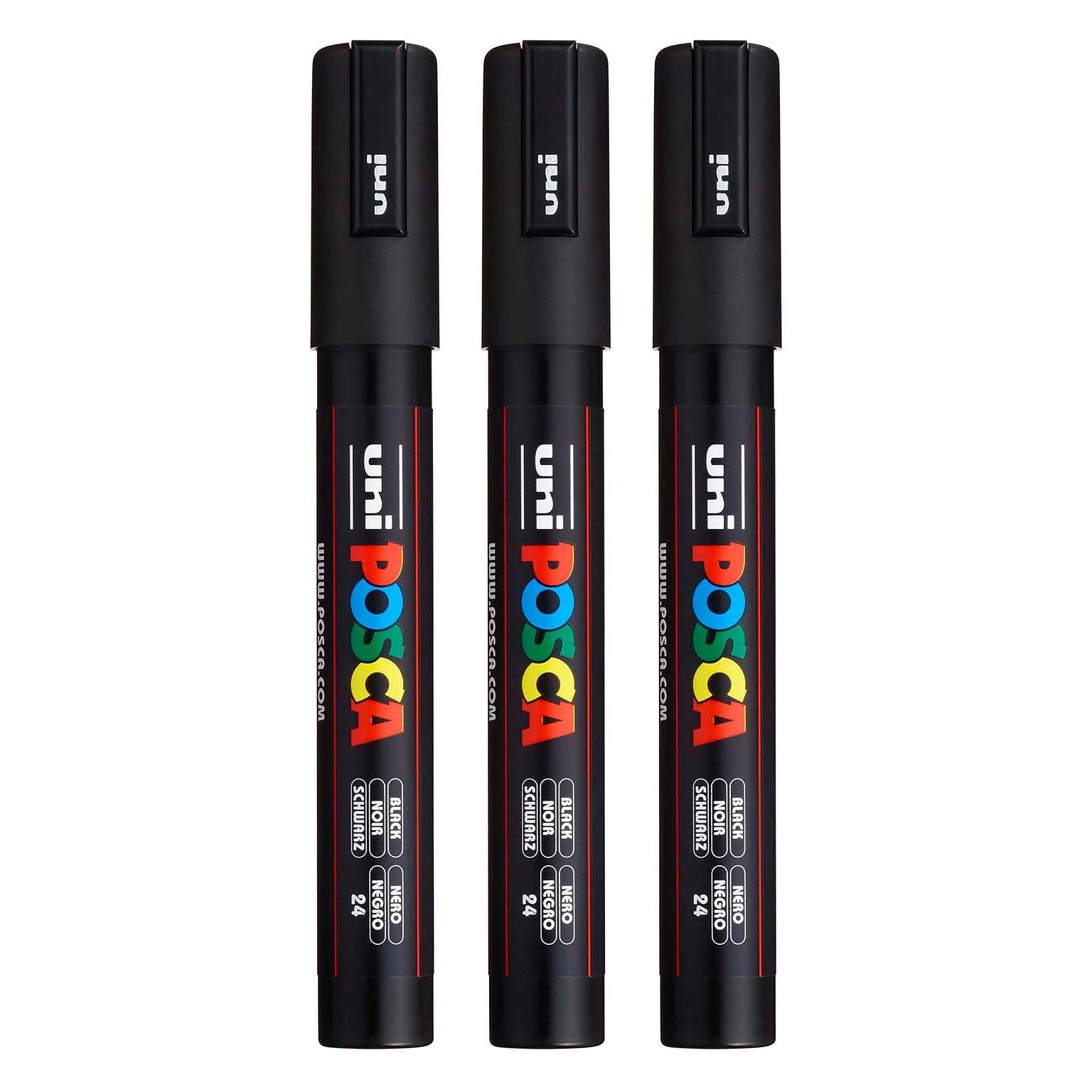 POSCA PC-5M Water Based Paint Marker, Medium Bullet Tip, Black, 3/Pack (UBCPC5MBLACK-3)