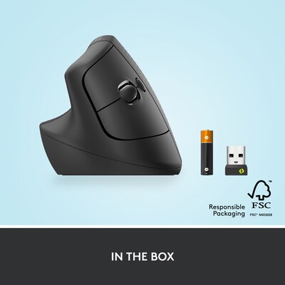 Logitech Lift Left for Business Wireless Ergonomic Left Handed Optical Mouse, Graphite (910-006467)