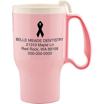 Custom Printed Breast Cancer Awareness Plastic Travel Mug; 16oz.