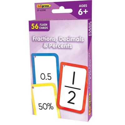 Teacher Created Resources Fractions, Decimals & Percents Flash Cards, 56/Pack, 6 Packs/Bundle (TCR62098-6)