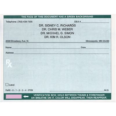 Medical Arts Press® Tamper-Resistant Secure Rx Blanks; Single Sheet