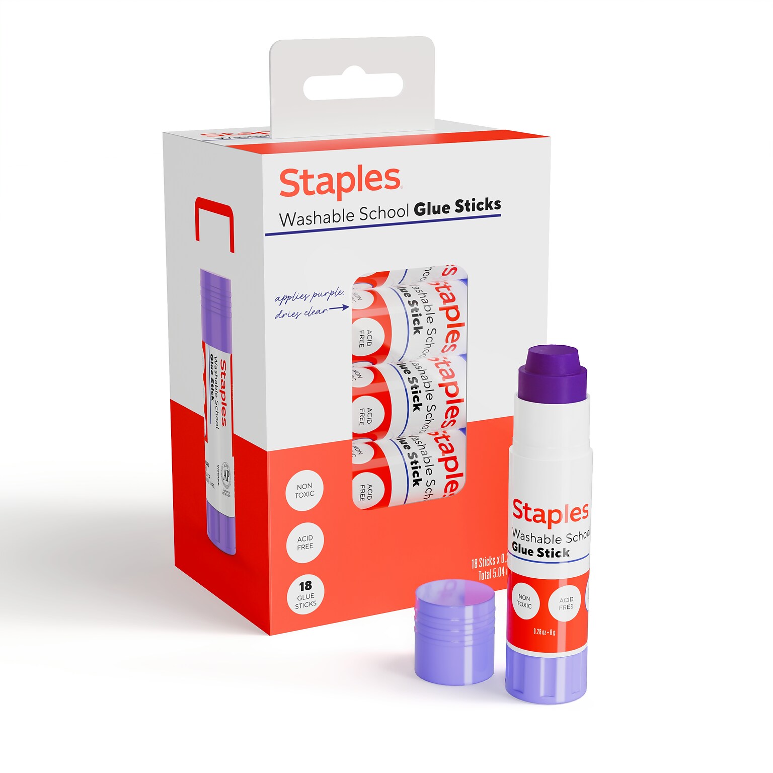 Staples Washable Glue Sticks, 0.28 oz., Purple, 18/Pack (ST63020)