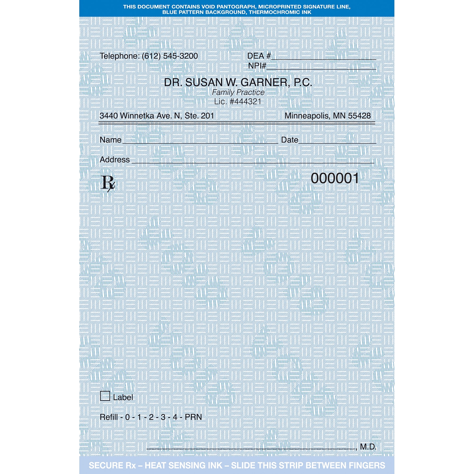 Medical Arts Press® Single Copy Rx Blanks; Vertical, Alter-Proof