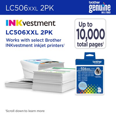 Brother LC506XXL Black Super High Yield Ink Cartridge, 2/Pack (LC506XXL2PKS)