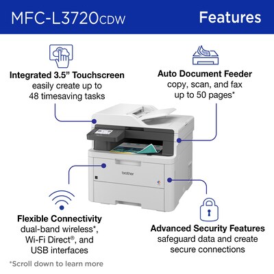 Brother MFC-L3720CDW Laser Printer, All-In-One, Print, Scan, Copy, Fax