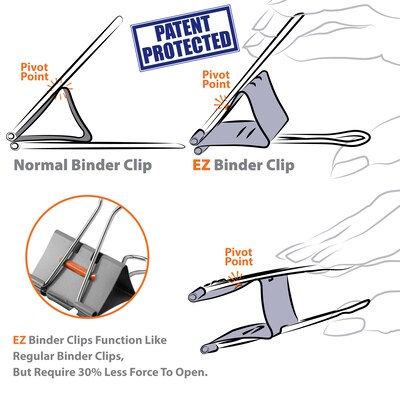 Officemate EZ Large Binder Clips, Gray, 16 Clips/Pack (99216)