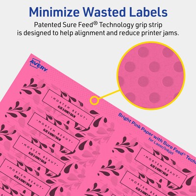 Avery Laser/Inkjet Rectangle Multipurpose Labels, 0.75" x 3.5", Bright Pink, 1600/Box (94217)