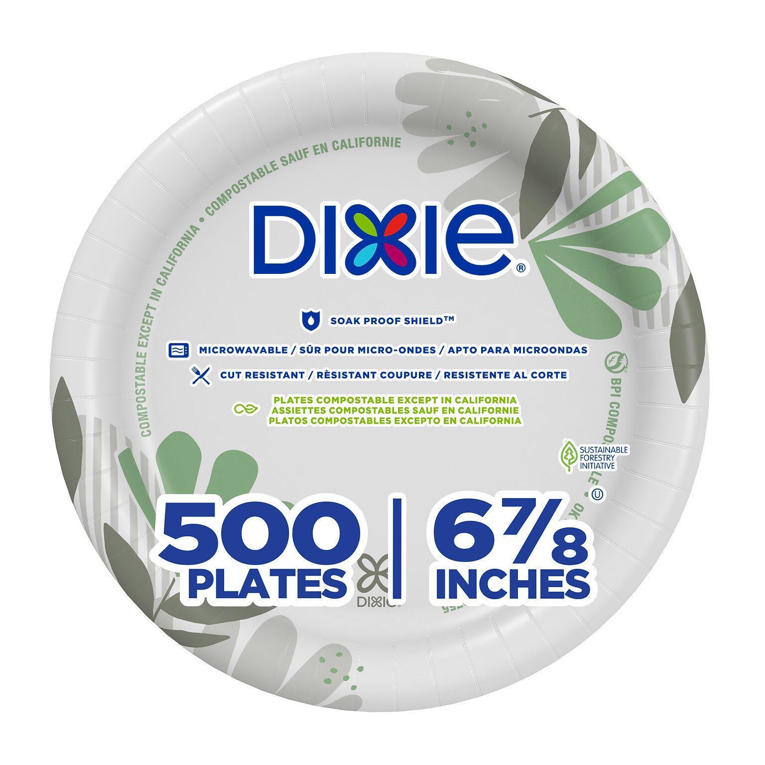 Dixie Pathways 6.8 Paper Plates, Multicolored, 500/Carton (UX7WS)