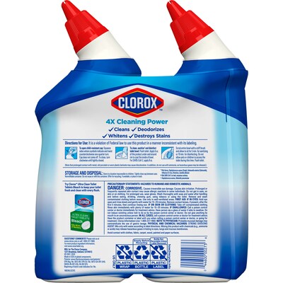 Clorox Disinfecting Toilet Bowl Cleaner with Bleach, Rain Clean Scent, 24 Oz., 2/Pack, 6 Packs/Carton (30924)