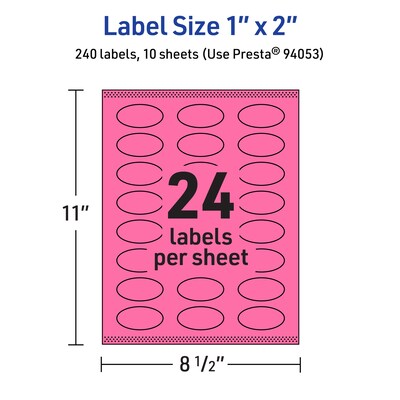 Avery Laser/Inkjet Oval Multipurpose Labels, 1" x 2", Bright Pink, 240/Pack (94053)