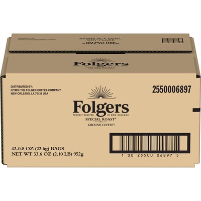 Folgers Special Roast Ground Coffee Packet, Medium Roast, 0.8 oz., 42/Carton (PRO06897)