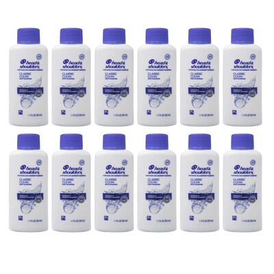 Head & Shoulders Classic Clean Shampoo, 1.7 oz Trial Size Bottle, 12 Bottles/Bag, 18 Bags/Carton
