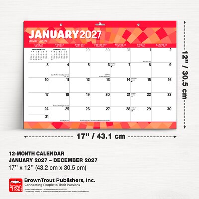 2027 BrownTrout Large Print 17" x 12" Monthly Desk Pad Calendar, Assorted Colors (9798330709298)