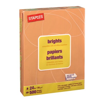 Staples Brights Multipurpose Paper, 24 lbs., 8.5 x 11, Orange, 500/Ream (20108)
