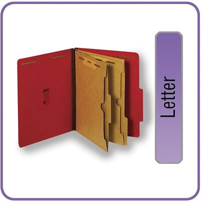 Quill Brand® 2/5-Cut Pressboard Classification Folders with Pockets, 2-Partitions, 6-Fasteners, , Letter, Red, 15/Box (736030)