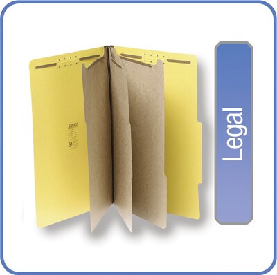 Quill Brand® 2/5-Cut Tab Pressboard Classification File Folders, 3-Partitions, 8-Fasteners, Legal, Yellow, 15/Box (745038)