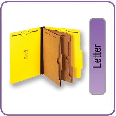 Quill Brand® 2/5-Cut Pressboard Classification Folders with Pockets, 2-Partitions, 6-Fasteners, Letter, Yellow, 15/Box (736038)
