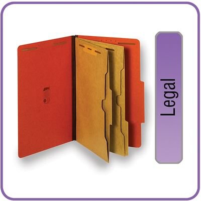 Quill Brand® 2/5-Cut Pressboard Classification Folders with Pockets, 2-Partitions, 6-Fasteners, Legal, Brown, 15/Box (737036)