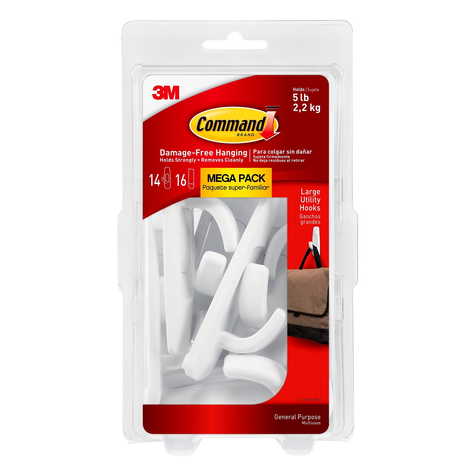 Command Large Utility Hooks Mega Pack, Large, 14 Hooks (17003-MPES)