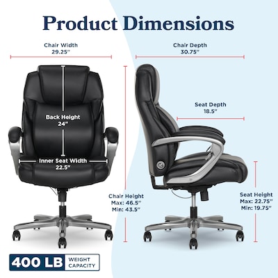 La-Z-Boy Niall AIR Lumbar Pro+ Ergonomic Vegan Leather Executive Big & Tall Chair, 400 lb. Capacity, Black (60114-BLK)