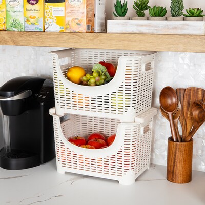 Mind Reader Plastic/Poly Mobile Kitchen Cart with Swivel Wheels, Ivory (ROLLBASK3-IVO)