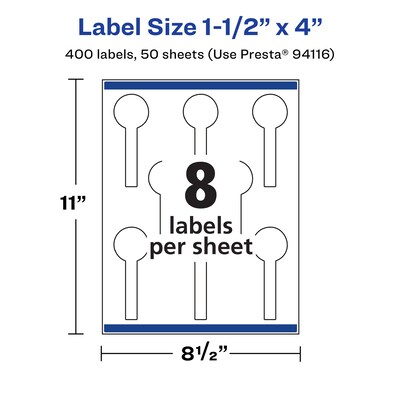 Avery Laser/Inkjet Decorative Edge Waterproof Multipurpose Labels, 4"  x 1.5", White, 400/Box (94116)
