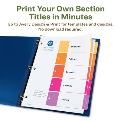 Avery Ready Index Table of Contents EcoFriendly Paper Dividers, 1-5 Tabs, Multicolor, 3 Sets/Pack (11080)