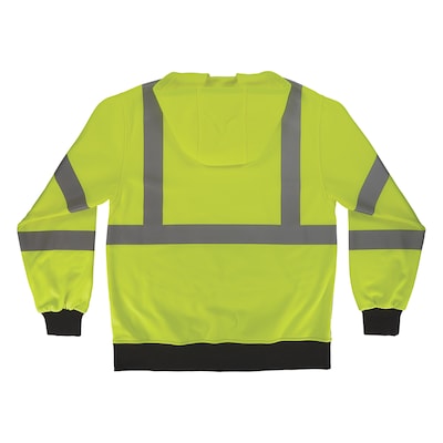 GloWear 8312BK High Visibility Long Sleeve Black Bottom Hooded Zip-Up Sweatshirt, ANSI Type R Class 3, Lime, Medium (22933)
