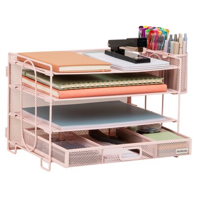 Mind Reader Metal Desk Organizer, Pink (MESH4C-PNK)