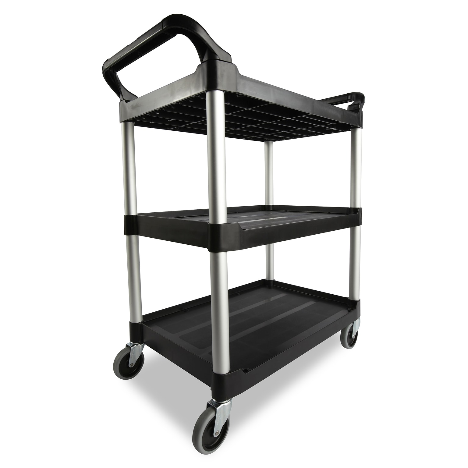 Rubbermaid 3-Shelf Plastic/Poly Mobile Utility Cart with Swivel Wheels, Black (FG342488BLA)