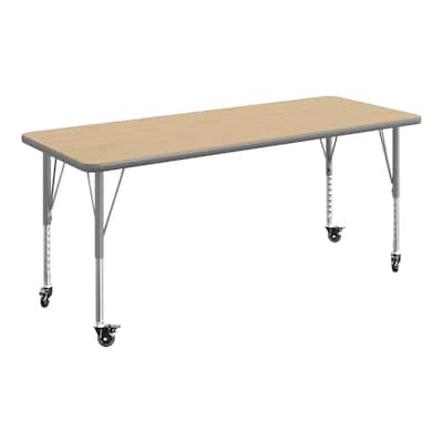Flash Furniture Wren Rectangular Activity Table, 60 x 24, Height Adjustable, Light Natural Top/Silver Frame (XUA2460RECLNTPC)