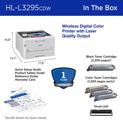 Brother Wireless Compact Digital Color Printer HL-L3295CDW, Refresh Subscription Eligible