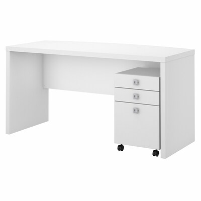 Bush Business Furniture Echo 60W Bow Front Desk with Mobile File Cabinet, Pure White (ECH001PW)