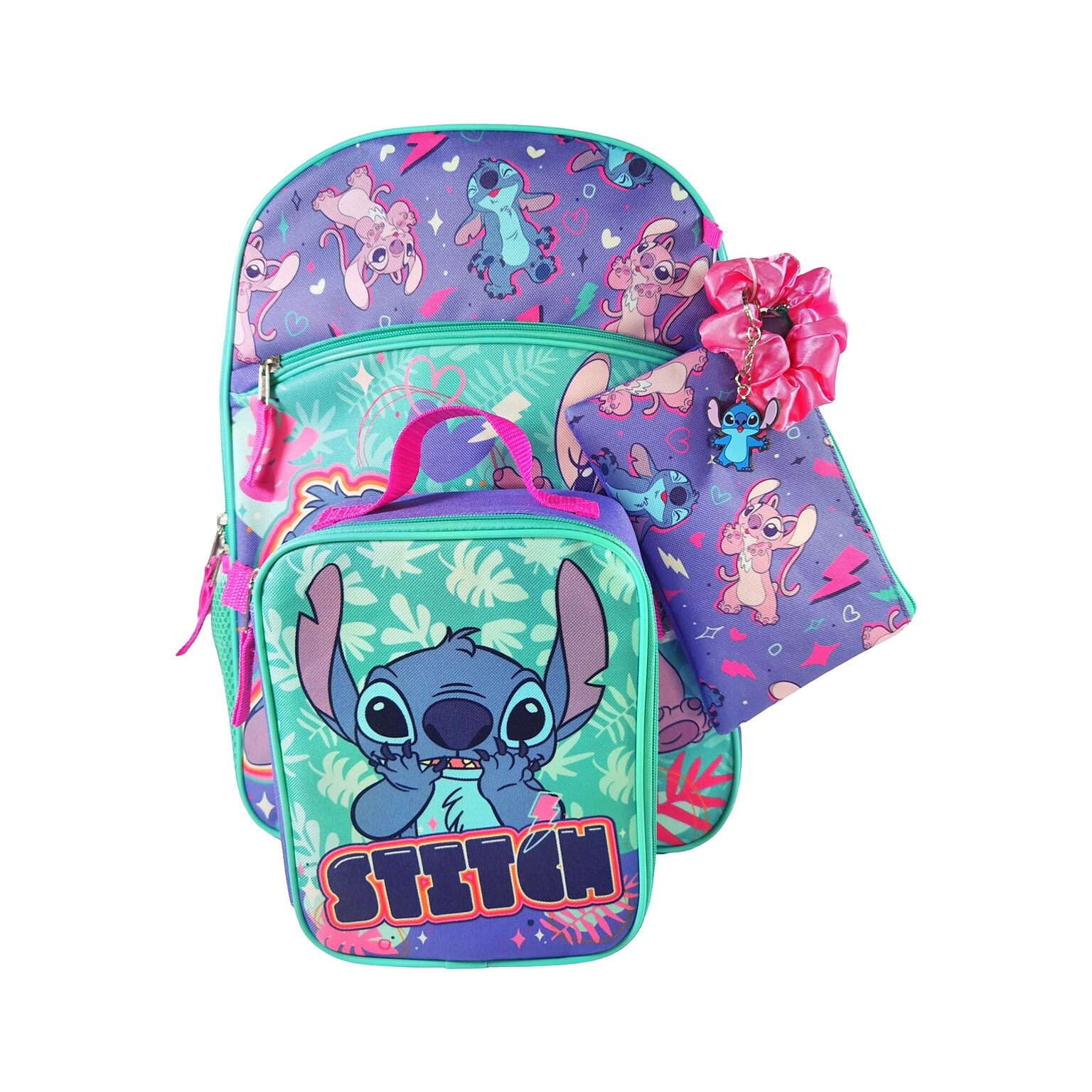 Bioworld Kids 5-Piece Stitch and Angel Backpack Set, Large, Multicolor (B1G1MMKDSCBF00)