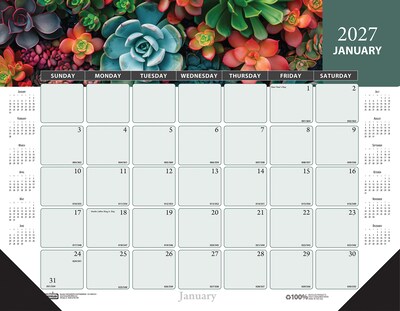 2027 House of Doolittle Succulent & Cacti 22 x 17 Monthly Dry Erase Desk Pad Calendar (121-27)