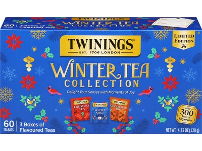 Twinings Limited Edition Winter Tea Collection Gift Box, 20 Tea Bags/Box, 3 Boxes/Pack (F16399)