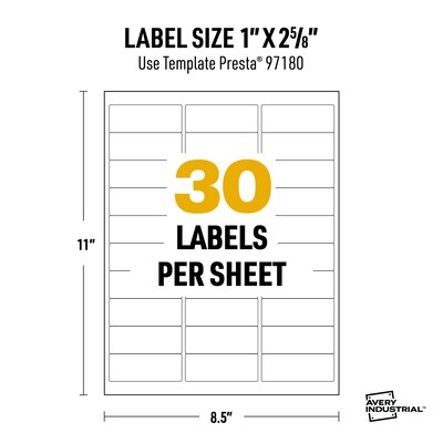 Avery Inkjet UltraDuty GHS Labels, 1" x 2 5/8", White, 750 Labels/Pack (97180)