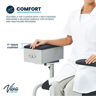 Viva Comfort Wide Adjustable Bariatric Padded Phlebotomy Blood Drawing Chair, 500 lbs. Capacity, Black (ADI997-01D-BLK-HD-MK)