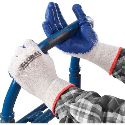 Global Industrial Latex Coated String Knit Work Gloves, Natural/Blue, Small, 12 Pairs (708355S)