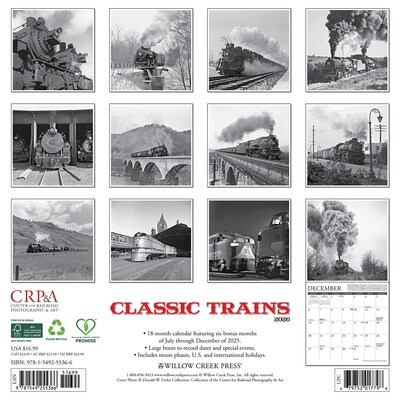 2026 Willow Creek Classic Trains 12 x 12 Monthly Wall Calendar (55366)