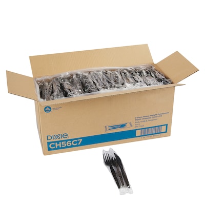 Dixie Individually Wrapped Polystyrene Cutlery Set, Heavy-Weight, Black, 250/Carton (CH56C7)