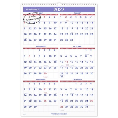 2026-2027 AT-A-GLANCE 15.5" x 22.75" Academic Monthly Wall Calendar, Purple/Red (AY3-28-27)