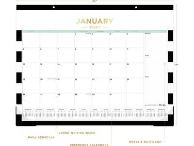 2025 Blue Sky Rugby Stripe 22 x 17 Monthly Desk Pad Calendar, Black/White (143895-25)