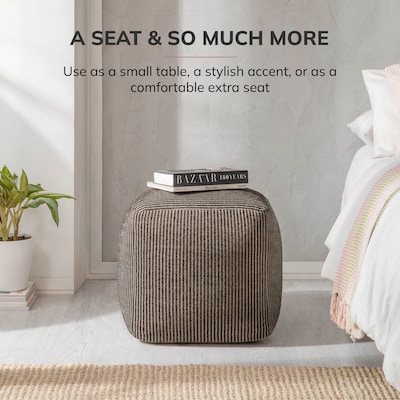 Anji Mountain Madison Ivory Mocha Bisque Fabric Square Pouf Ottoman (AMBPF104-1818)